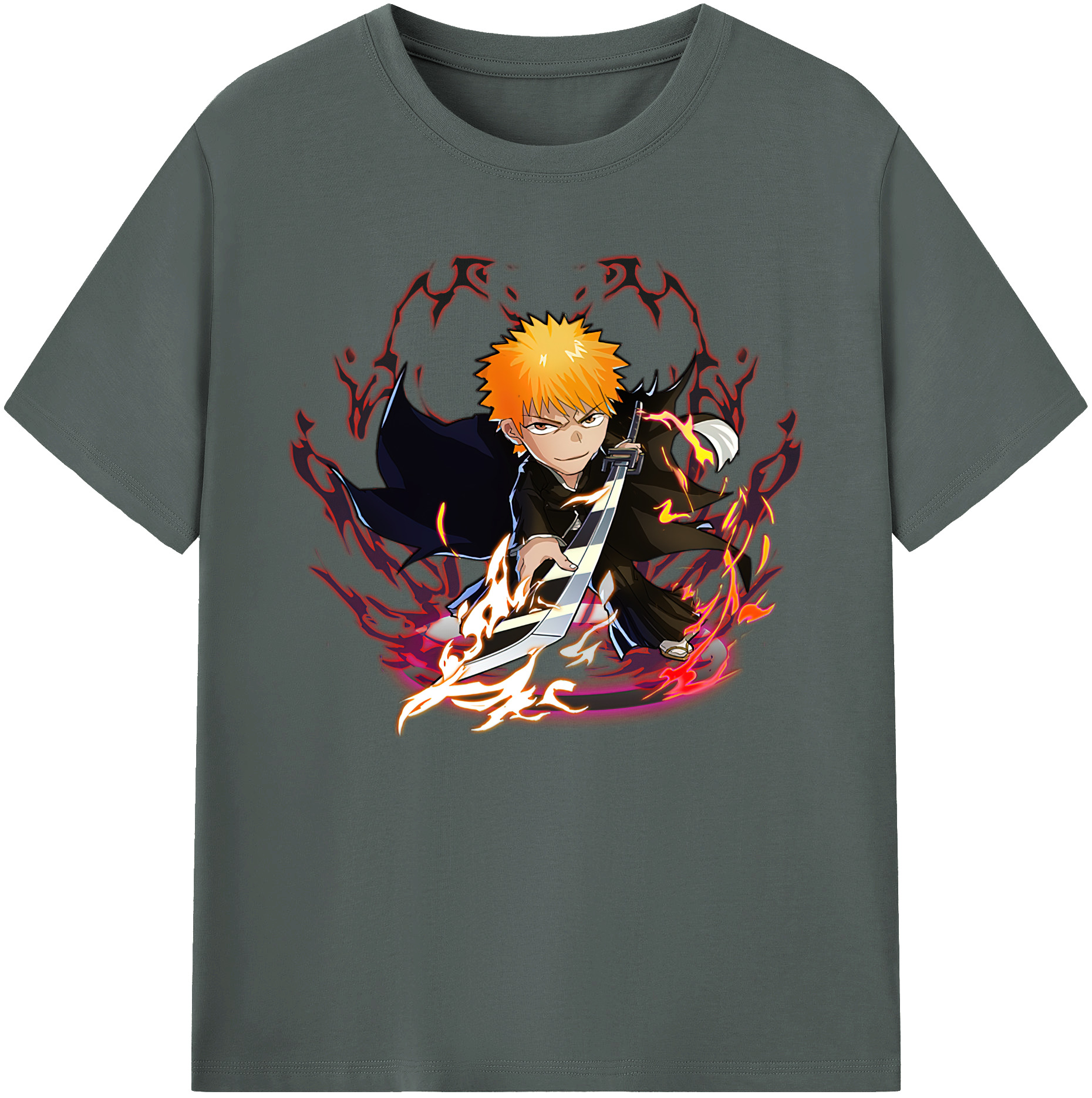 （画像用） ブリーチ 黒崎一護（くろさき いちご）BLEACH Kurosaki Ichigo 綿100％ メンズ半袖Tシャツ｜肌触りやわらか＆通気性